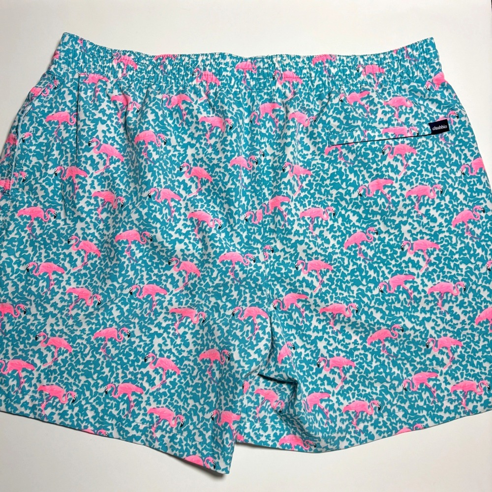 Chubbies Teal Flamingo Swim Trunks Mens XXL Lined Preppy Blue Swim Bathing Suit - Picture 6 of 7